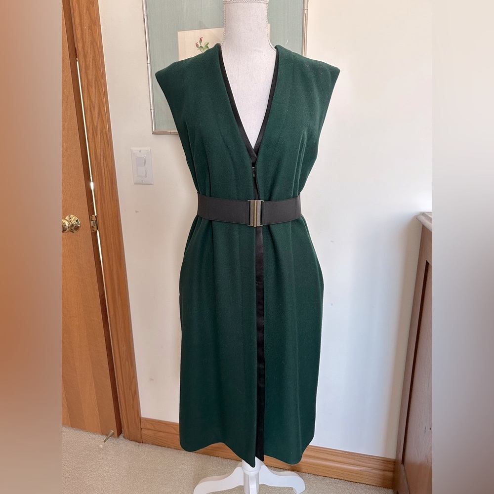 Dries Van Noten Green Wool Longline Vest Size 38 / 8 Excellent Condition